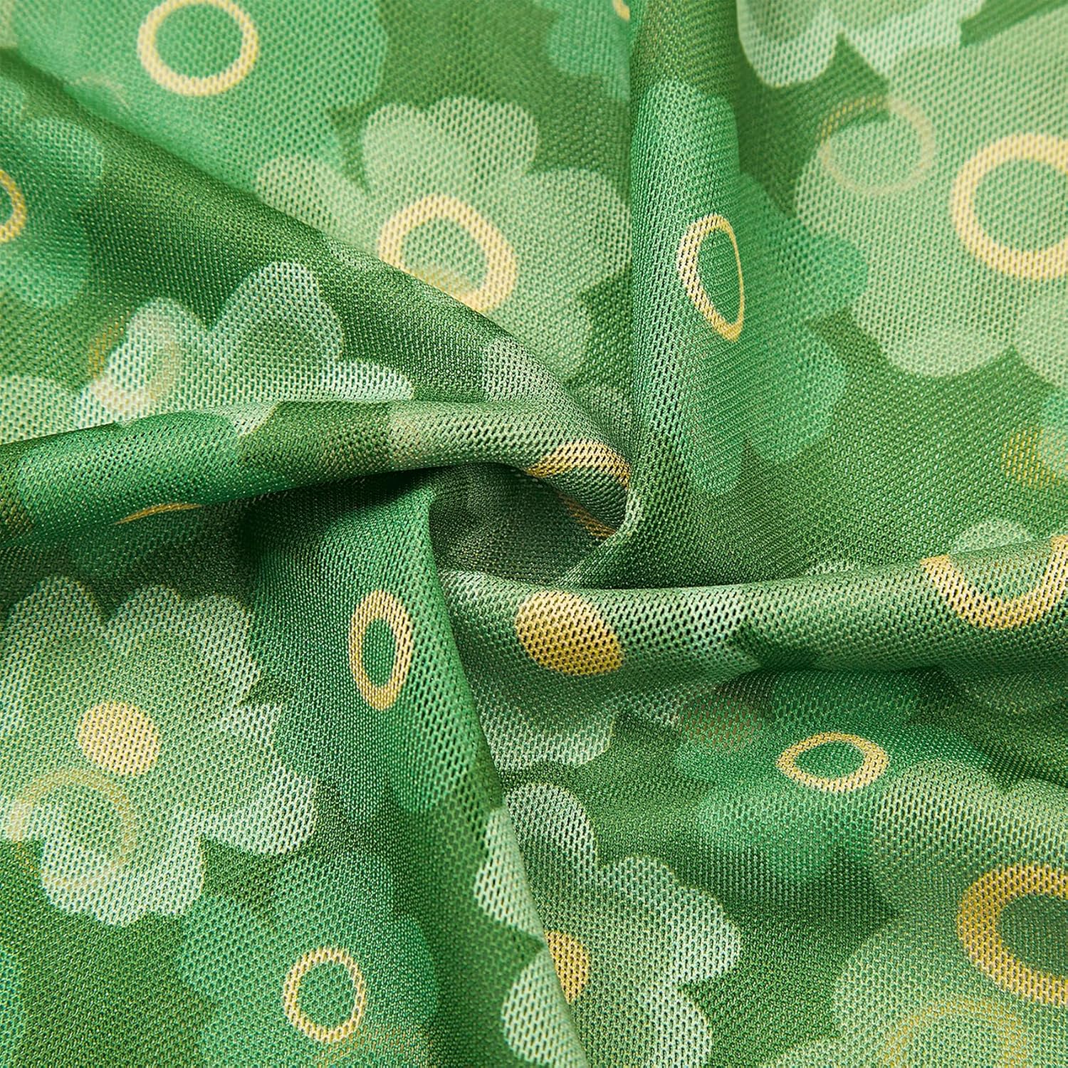 Durio 70s Womens Bell Sleeve Top Floral Tops for Women Disco Outfit Mock Neck Tops Semi Sheer Mesh Long Sleeve Top - Image 5