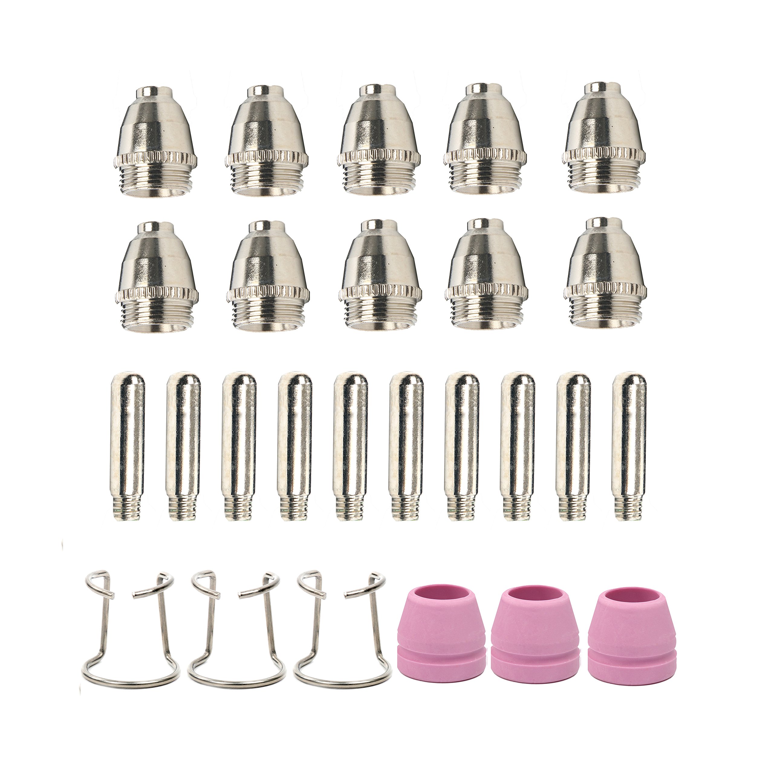 YaeTek 26Pcs Plasma Cutter Torch Tips Accessories Consumables KIT for PL60 LTP5000D LTP5000 LTPDC2000 LTPDC2000D - 10 Conductive nozzles + 10 electrodes + 3 porcelain nozzles + 3 brackets