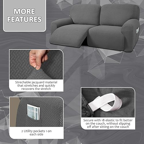 Miniatura 3 de ULTICOR Sofá reclinable extra ancho de 75 a 100 pulgadas, funda de sofá reclinable de 2 plazas, funda de sofá reclinable extra ancha, tela jacquard