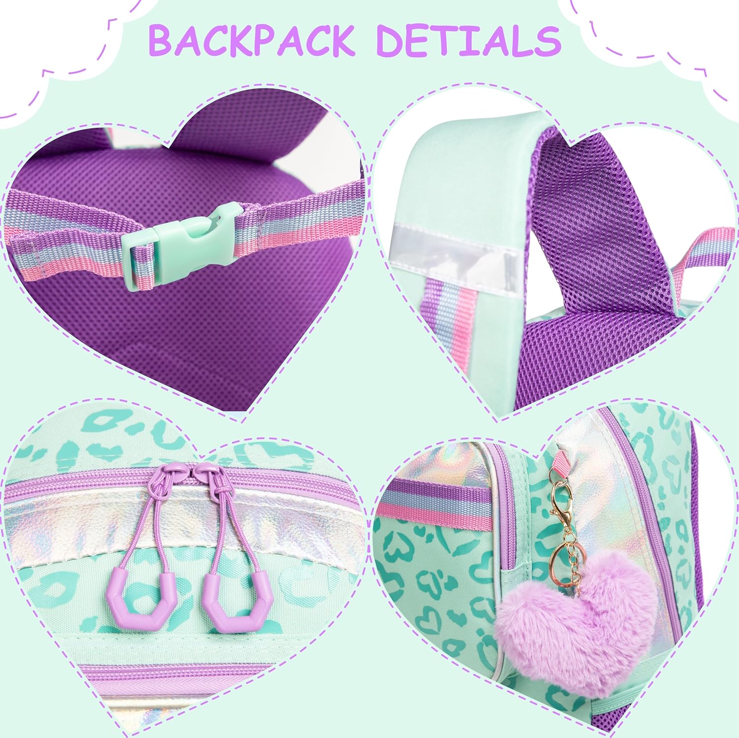 Rolling Backpack for Girls Kids Rolling Backpack with Lunch Bag Pencil Case Backpack for School Lightweight Multifunction School Backpacks with Wheels