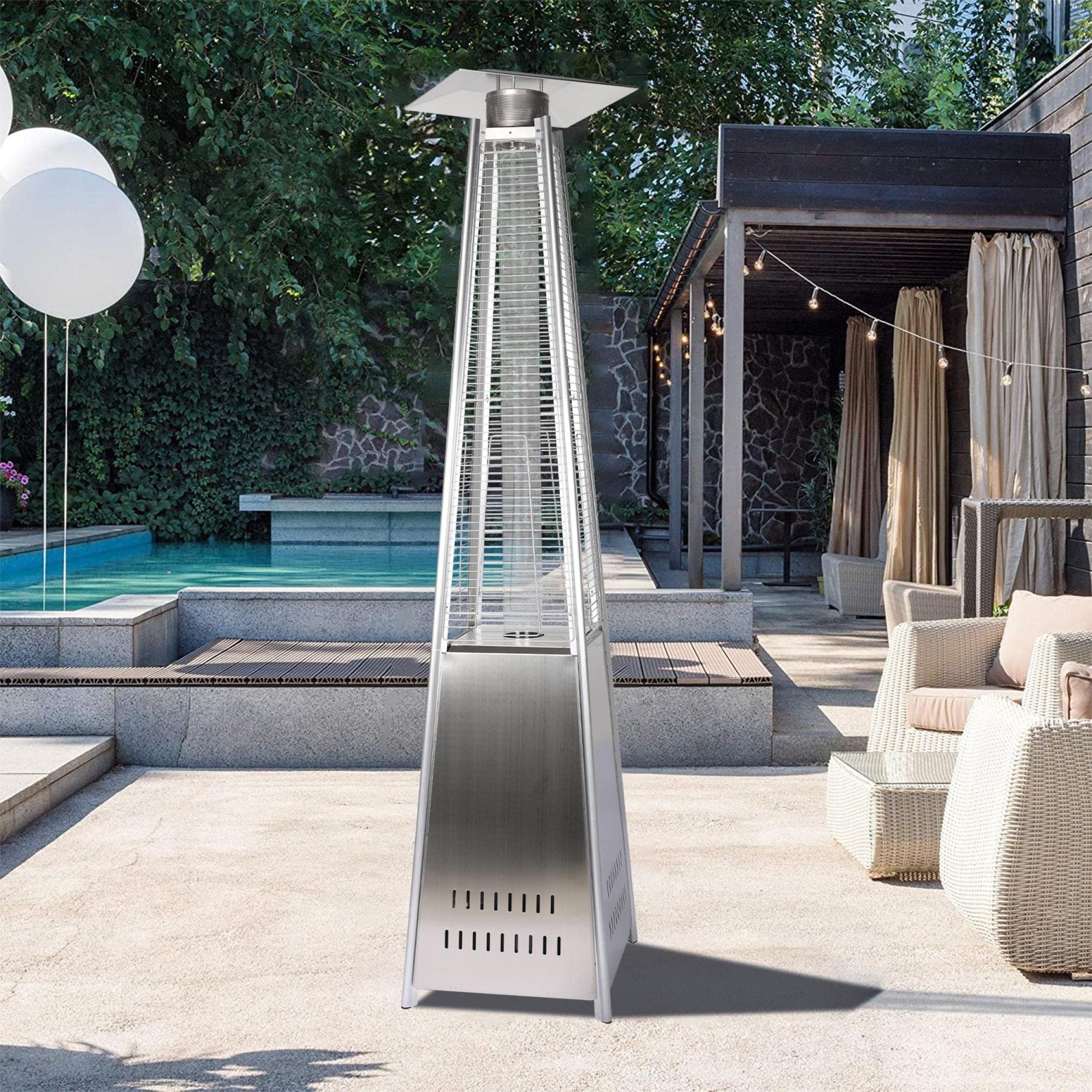 Amazon.com: Portable Patio Heater for Outdoor Garage With Wheels, Pyramid  Flame Gas Heater Indoor Propane Heater 42,000 BTU, Home Room Portable Fire  Pits (Silver) : Patio, Lawn u0026 Garden