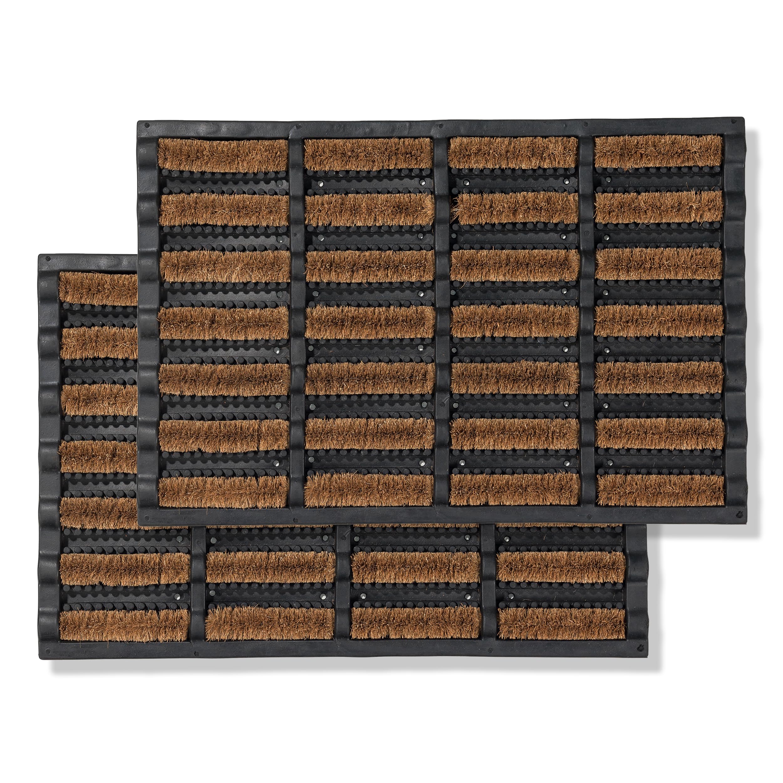 Carpido Paillasson antidérapant - Tapis de Porte en Caoutchouc & Coco - Lignes 40x60 cm Lot de 2 - Résistant aux intempéries et Robuste