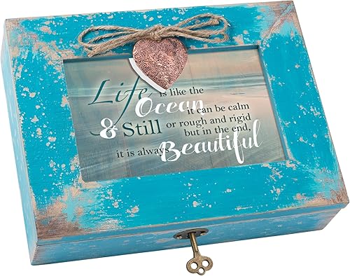 Cottage Garden Caja de música Life Like Ocean Beautiful Calm Still Teal Distressed Jewelry Music Box Plays Wonderful World