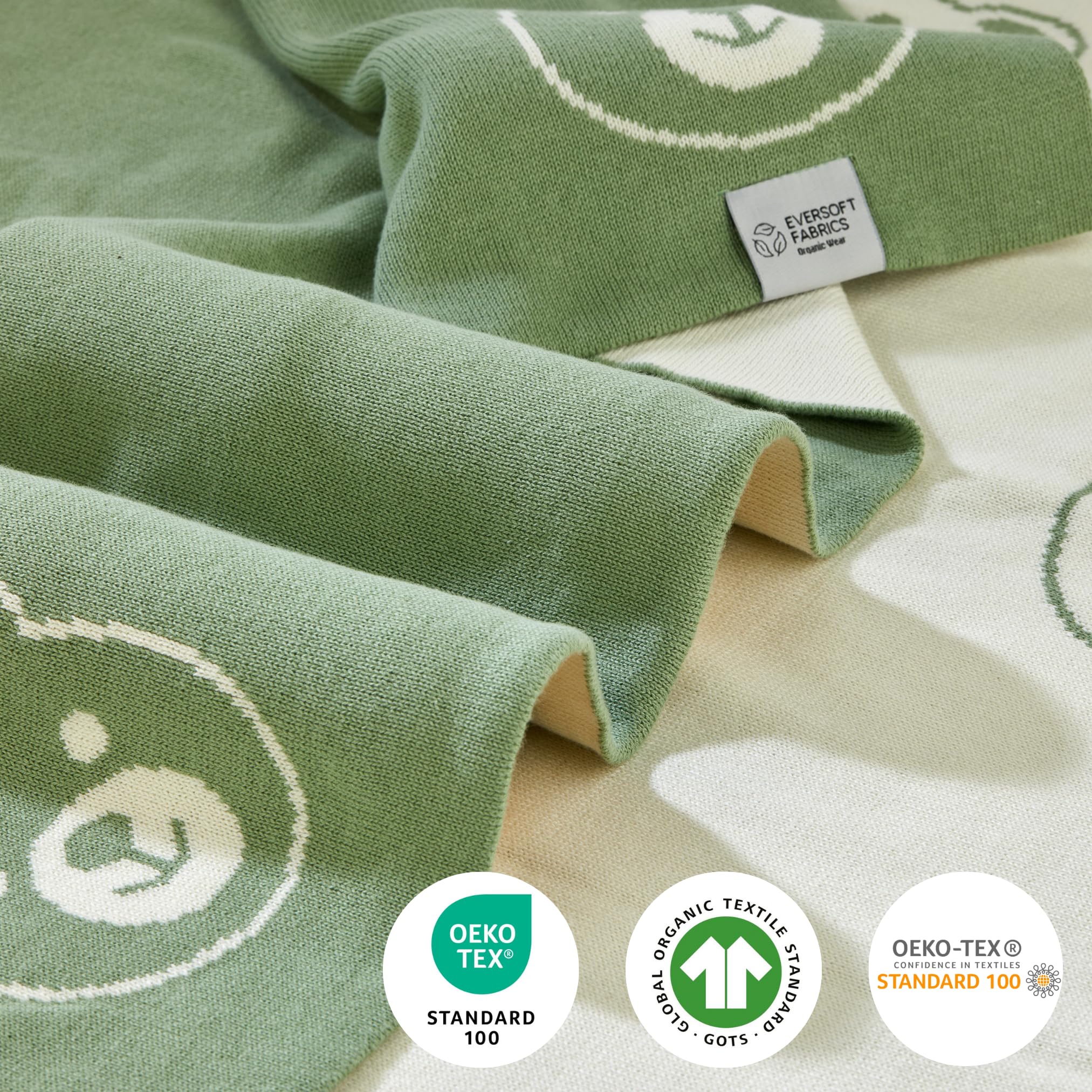 Koc niemowlęcy klasy premium, 350 g, 100% bawełna organiczna, certyfikat Öko-Tex 100, lekki i miękki, idealny dla skóry wrażliwej, idealny dla noworodków i małych dzieci (zielony i