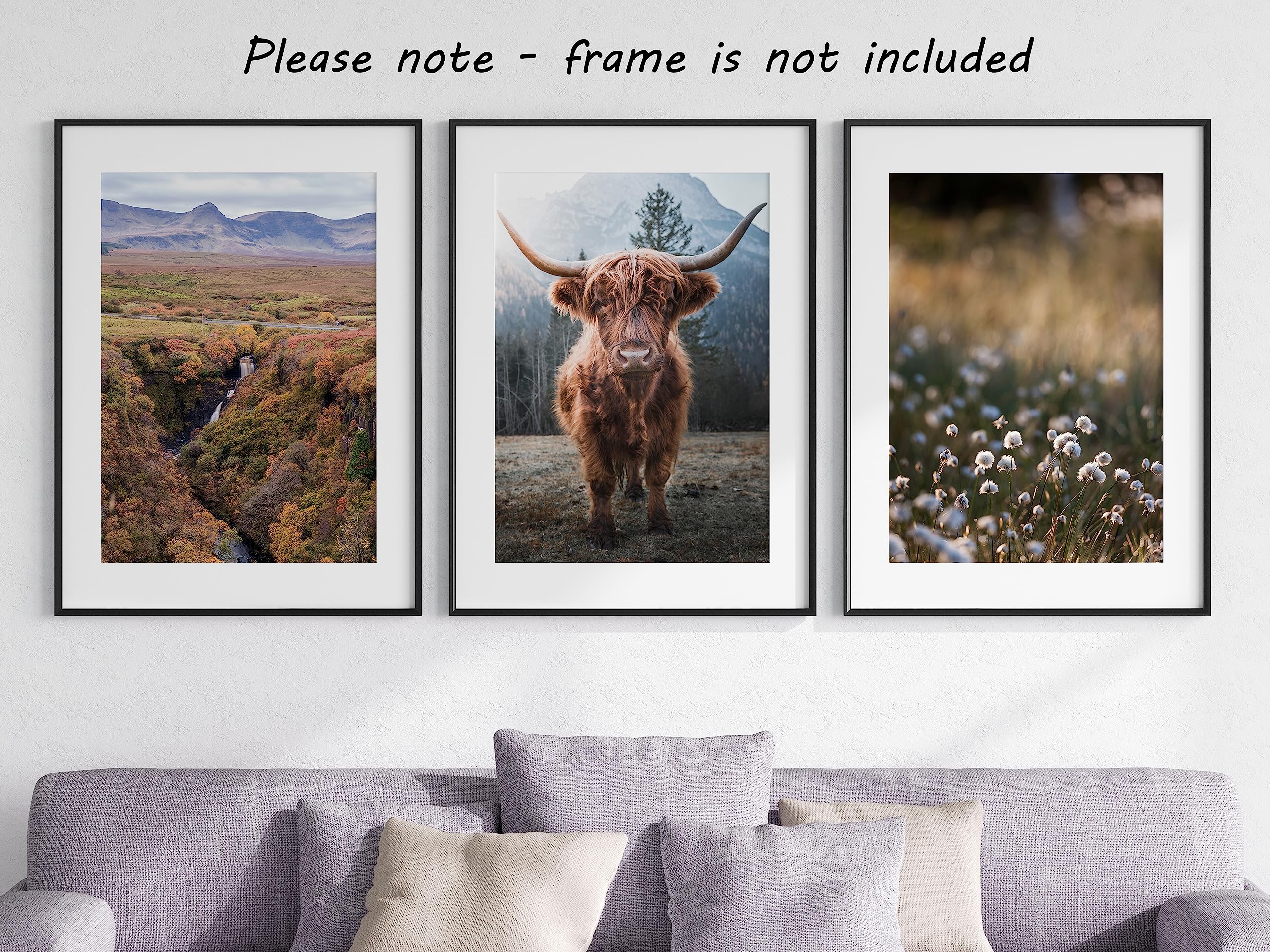 Eviepops Prints Highland Cow Set of 3 Unframed Wall Prints, Scottish Natural Landscape, Living Room Bedroom Home Décor - Image 3