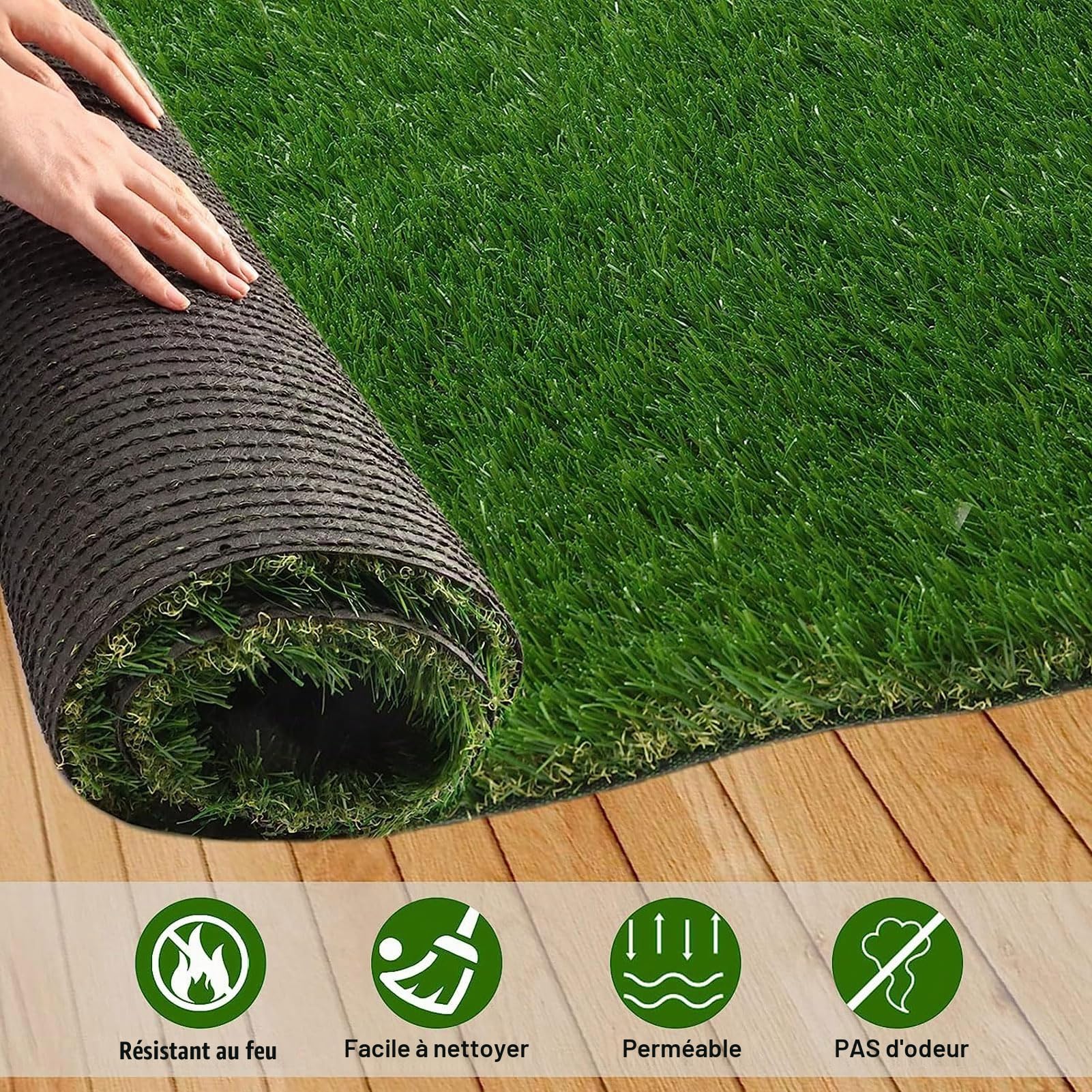 Gazon Artificiel 4 x 4 m, Gazon Artificiel, pelouse synthétique, Tapis de Gazon Artificiel Naturel et réaliste pour Jardin, terrasse, Paysage, Balcon, Hauteur des Poils 2,5 cm