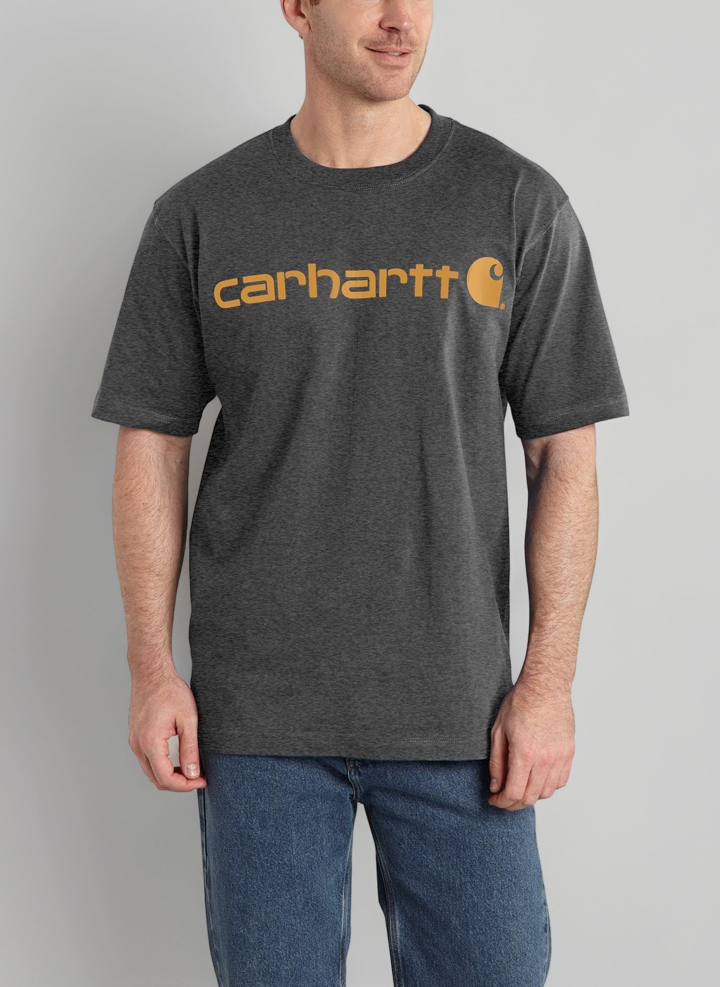 Carhartt Men's Loose Fit Heavyweight Short-sleeve Logo Graphic T-shirt T Shirt, Carbon Heather, M UK