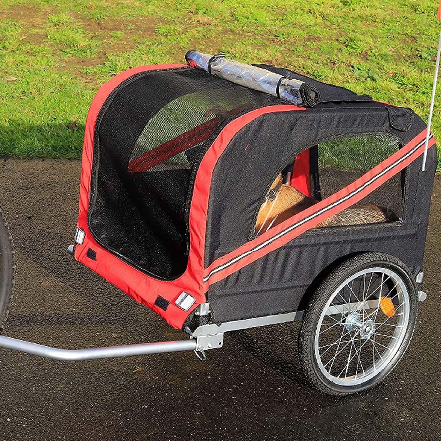 FAXIOAWA Auto portabici, rimorchio per Cani da Esterno, Carrello da carico per rimorchio per Biciclette per Animali Domestici con Ruote Grandi, Rete, Facile da collegare e scollegare dalle Biciclette