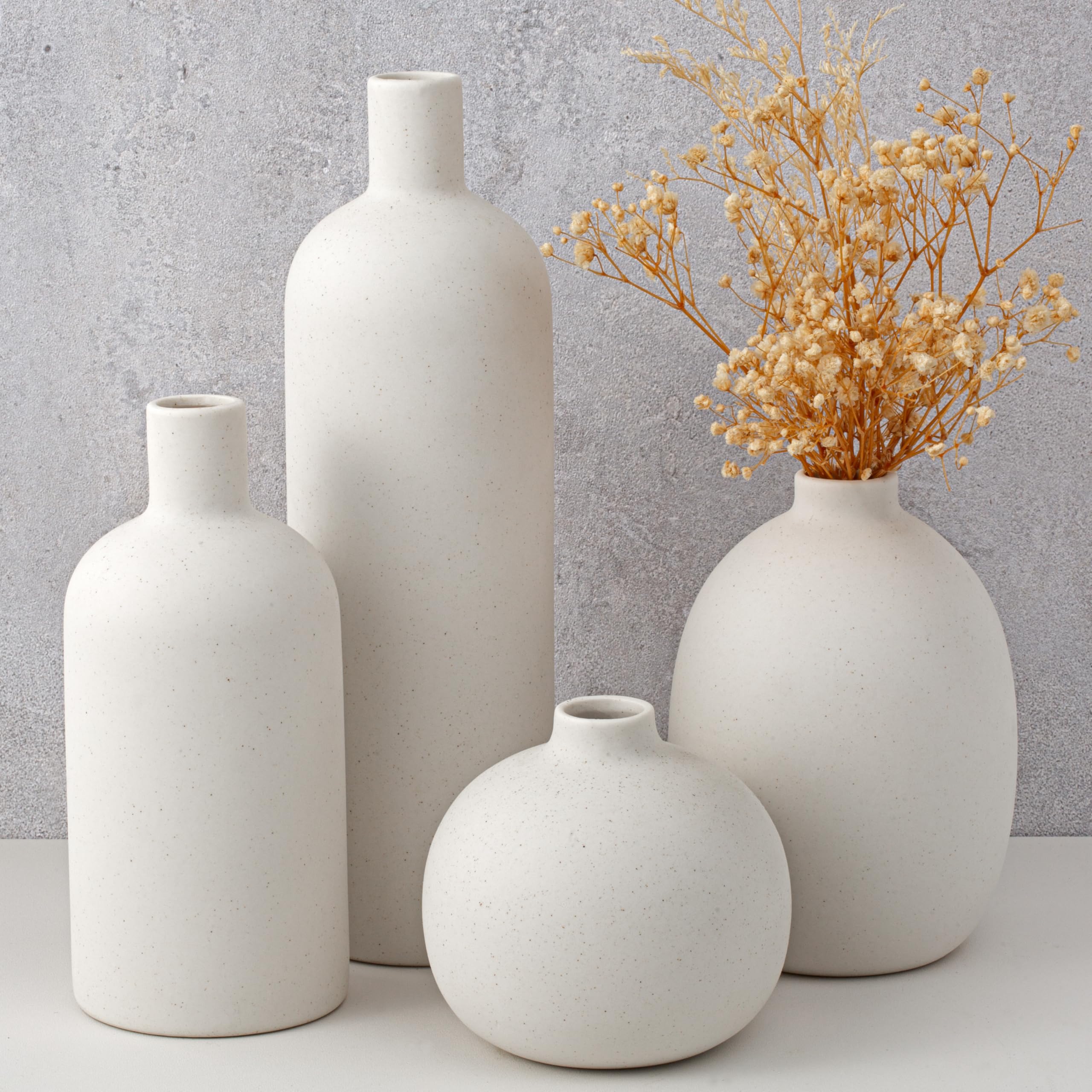 Sawoake Moderne Keramik Vase Set 4, Neutrale Heimdekor Sammlung, Handgefertigt für Regal Mantel Tisch Dekor, Minimalistische Geschenk Set