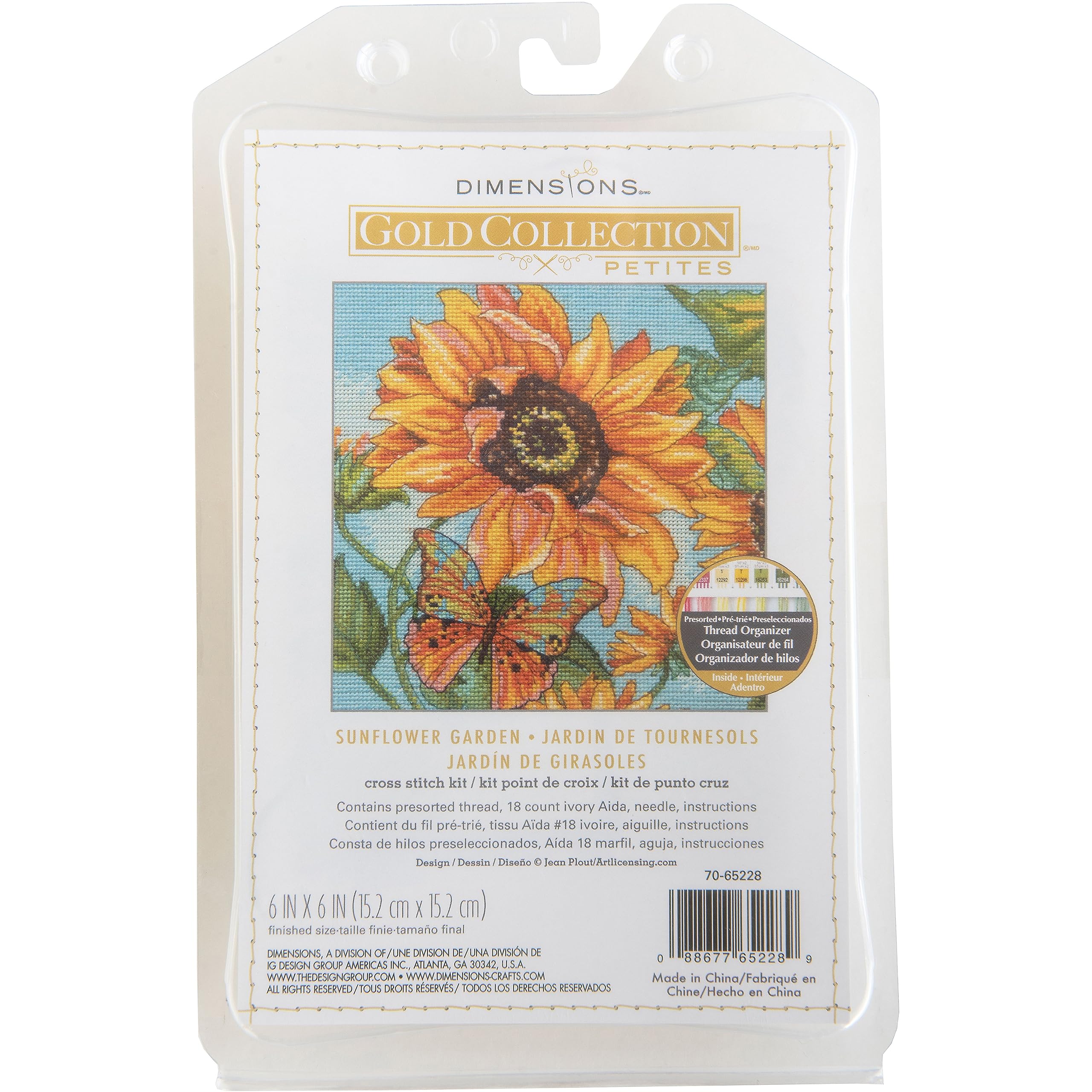 Dimensions 70-65228 Gold Petite Sunflower Garden Counted Cross Stitch Kit, 6" x 6", 18 Cnt. Ivory Aida, 4pcs