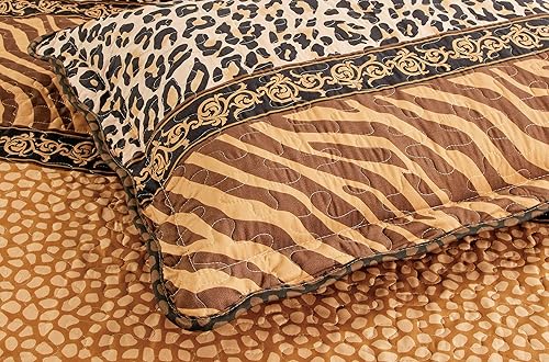 Miniatura 3 de Masterplay Juego de colcha de 3 piezas con estampado de animales finos de gran tamaño (100 x 95 pulgadas), colcha tamaño Queen (leopardo, tigre,