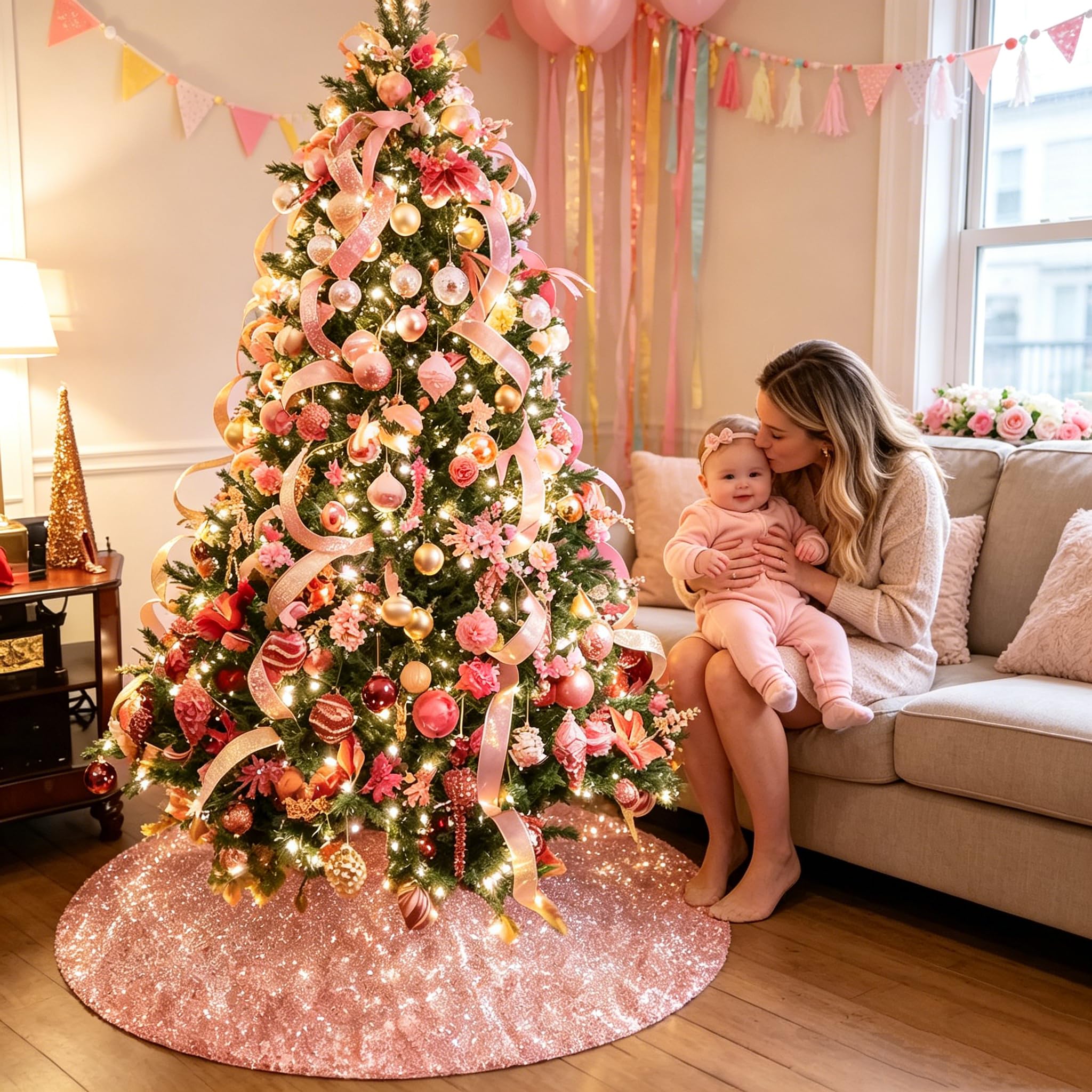 Amazon.com: yuboo Rose Gold Sequin Christmas Tree Skirt, 48 Inch
