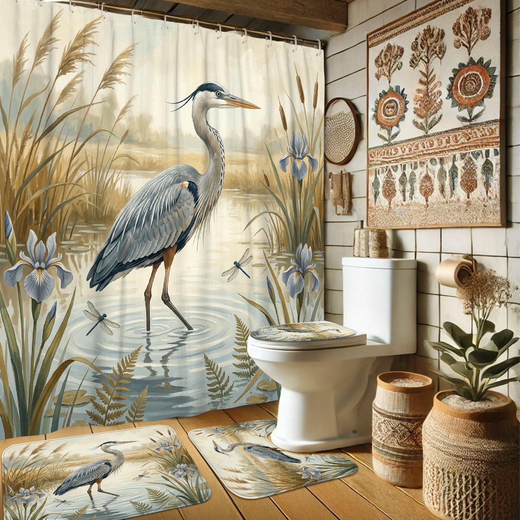 Rideau de douche lavable 183x183 avec tapis de bain anti-éclaboussures bleu