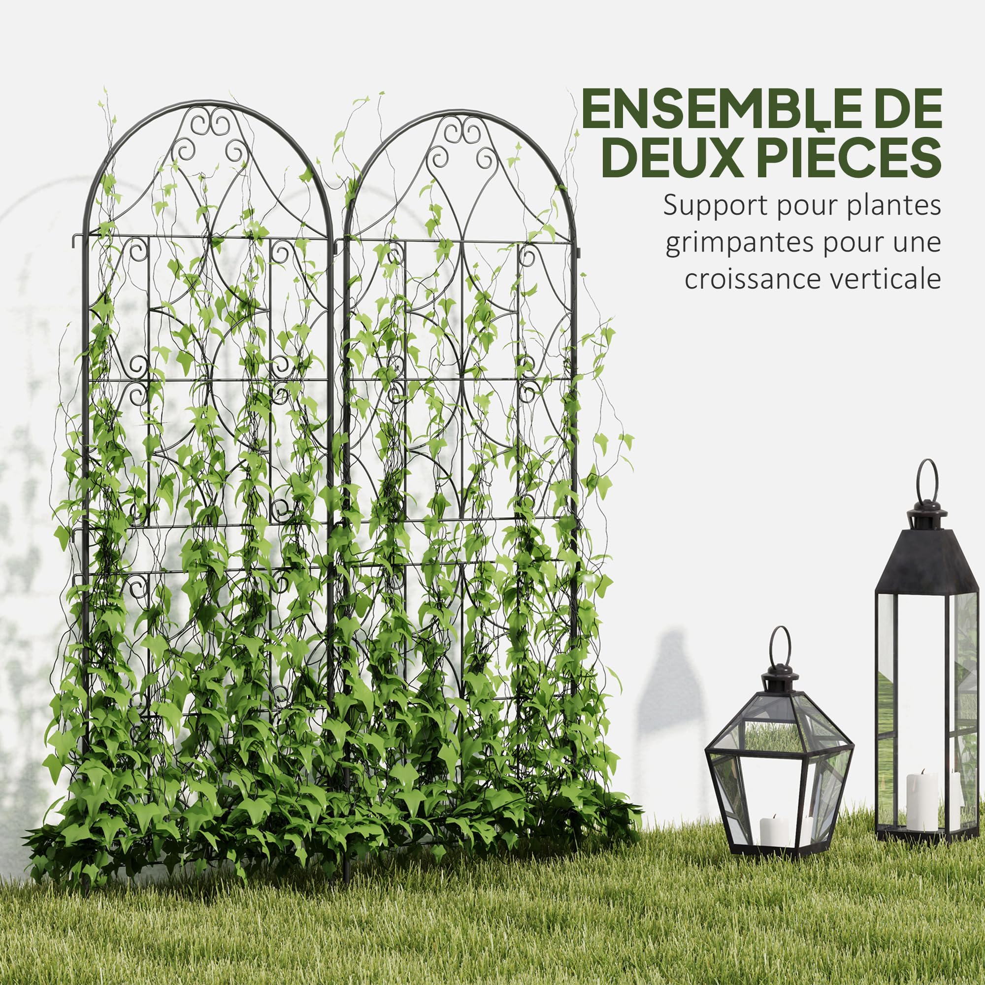 Outsunny Support pour Plantes Grimpantes Lot de 2 Métal 50 x 150 cm Noir | Motif Irrégulier, Treillis de Jardin, pour Légumes, Vignes, Fleurs, Extérieur
