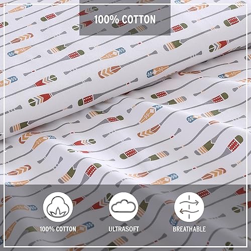 Miniatura 7 de Eddie Bauer - Sábanas tamaño King, juego de ropa de cama de percal de algodón, decoración del hogar crujiente y fresca (Canoe Lake Paddle, King)