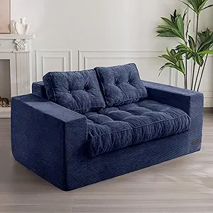 MAXYOYO Bean Bag Chair for Adults, Upholstered Floor Sofa with Armrests, Loveseat Boneless Couch with Tufted Cushion & Backrest, Sofa in A Box, Large Bean Bag Couch for Bedroom Living Room, Navy