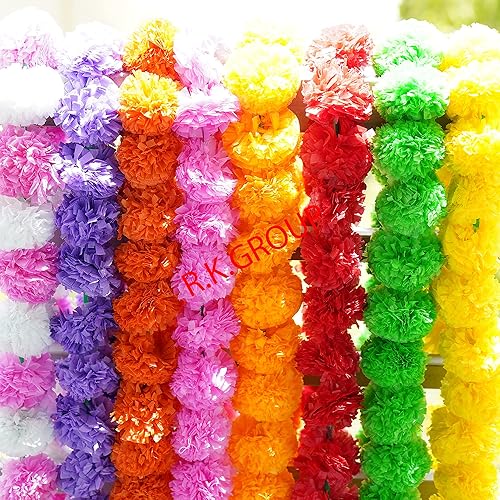 Miniatura 4 de Guirnalda de caléndula de flores al por mayor india de 4-5 pies Decoración de manto de fiesta de boda indiaamericana, guirnaldas de imitación