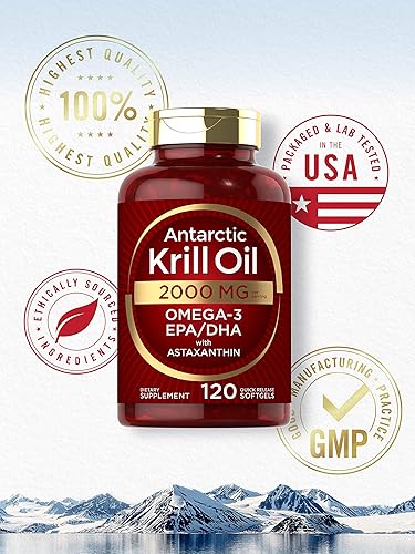 Miniatura 6 de Aceite de krill antártico 2000 mg 120 cápsulas blandas  Omega-3 EPA DHA con suplemento de astaxantina procedente de krill rojo  Máxima resistencia
