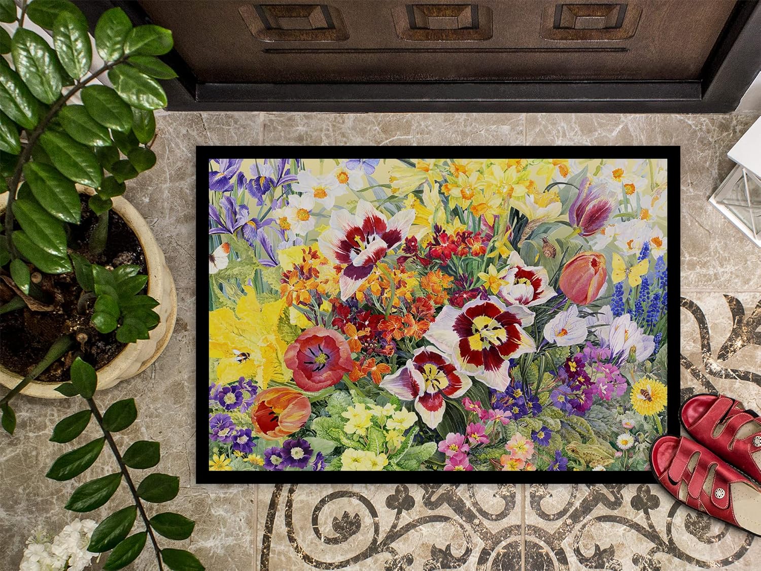 Caroline's Treasures SASE0954JMAT Spring Floral by Anne Searle Doormat 24x36 Front Door Mat Indoor Outdoor Rugs for Entryway, Non Slip Washable Low Pile, 24H X 36W