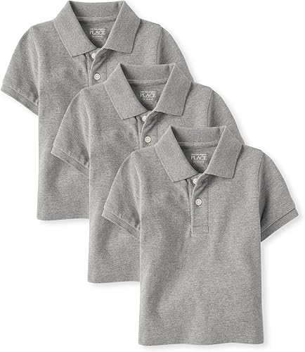 The Children's Place Baby Boy's Multipack Short Sleeve Pique Polos, Smoke 3-Pack