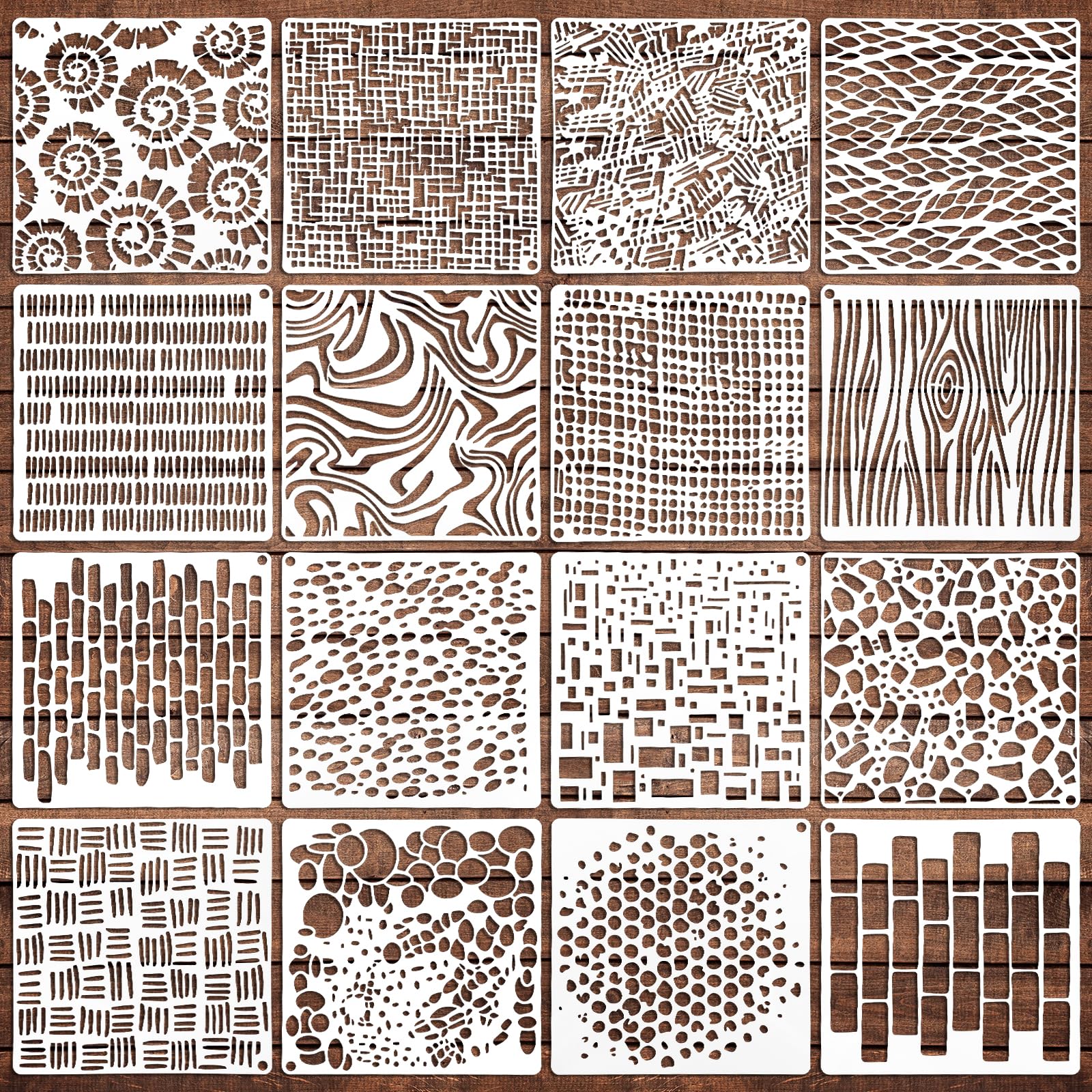 16 Pcs Stencils for Painting Reusable 6 X 6 Inch Texture Mixed Template Paint Art Crafts Stencils Geometric Patterns Brick Wall Stencil Spirals Cubist Templates for DIY Canva Scrapbooking Card Making