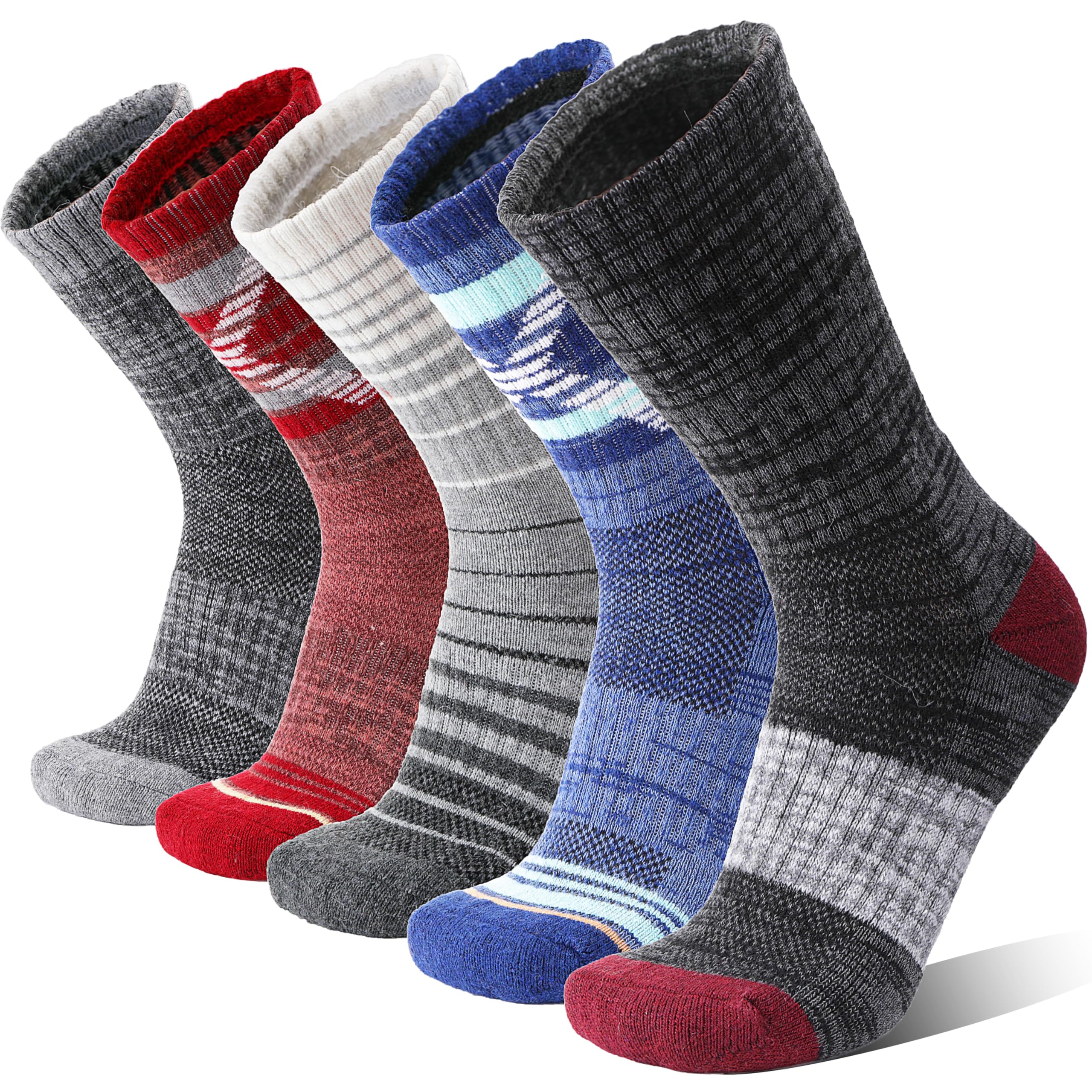 Welwoos 5 Paar Merino Wandersocken, Warme Thermosocken, Outdoor Merinowolle Socken, Dicke Trekking Sportsocken für Herren Damen | 5 Paar, für Herren Damen