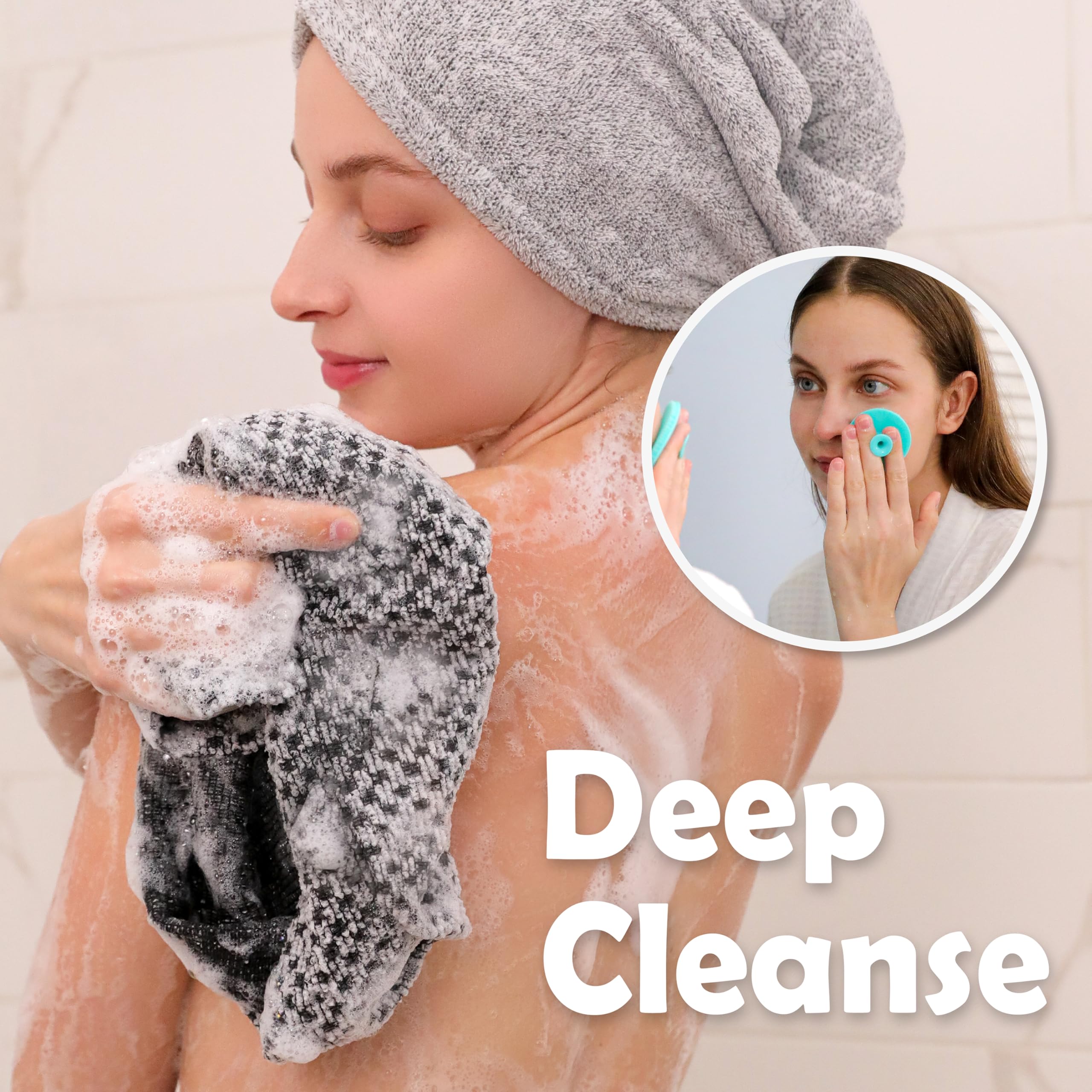 MyHomeBody Dual-Textured Exfoliating Washcloth With Soft And Scrubbing Side, Body Exfoliation Scrubber For Bath, Shower, Durable 3 Layer Construction, Gray, Set Of 3