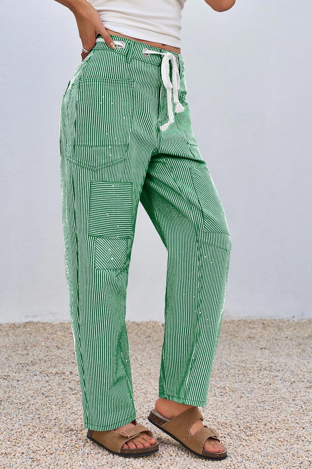 PLNOTME Womens Baggy Barrel Horseshoe Jeans Wide Leg Patchwork Low Rise Denim Pants with Pockets - Image 2