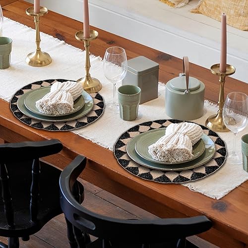 Miniatura 10 de Juego de 2 manteles individuales con cuentas azules para mesa de comedor, resistentes a los arañazos, al calor, antideslizante, decoración de