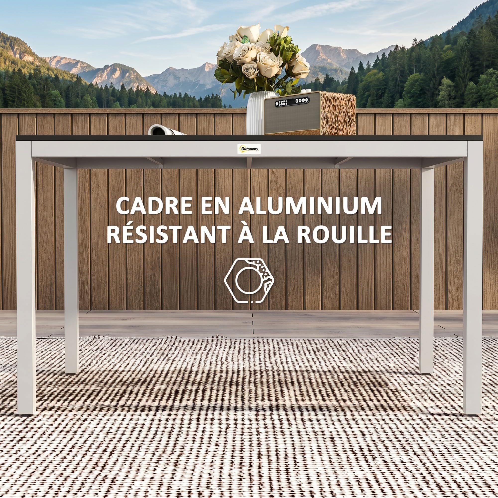 Outsunny Table à Manger de Jardin pour 4-6 Personnes 120 x 70 x 72 cm Noir