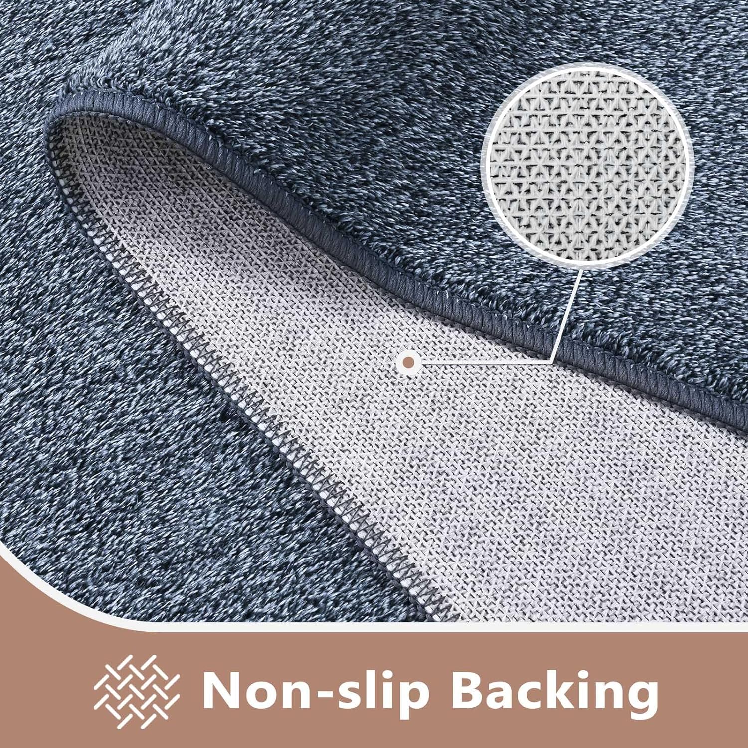 FinRèc 2x6 Washable Runner Rugs for Kitchen Hallway Bedroom, Low Pile Thin Rug Solid Color, Non-Slip Carpet Indoor for Home Decor (Navy Blue)