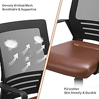 Vista 5 de Yaheetech Mid Back Mesh Office Chair with Leather Seat Executive Office Computer Task Chair with Armrests and Lumbar Support, Brown