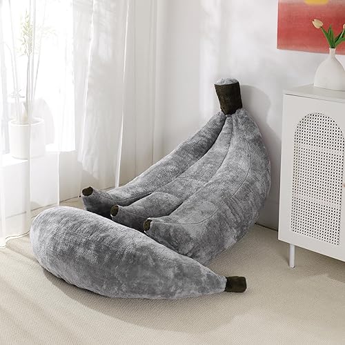 Miniatura 12 de Puf de plátano con otomana, sofá cama de suelo con reposapiés, cómoda tumbona convertible para adolescentes y adultos, sofá de felpa para