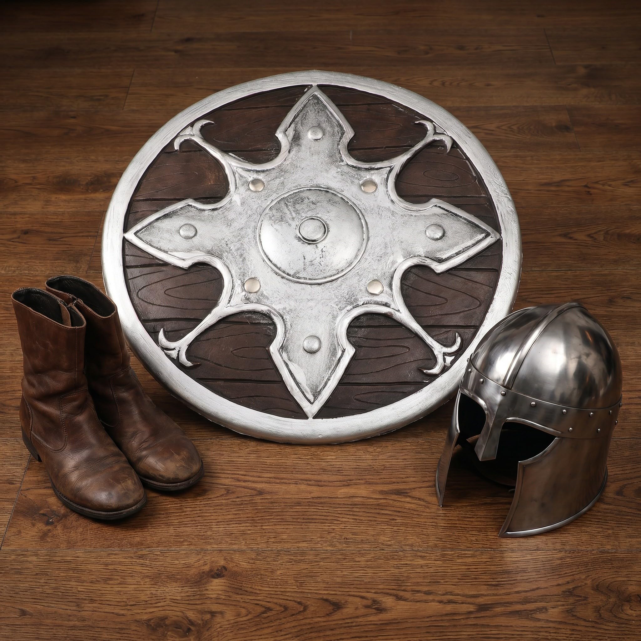 2 Piezas Escudo Medieval Redondo de PVC de 31, 5cm Correas Fijas