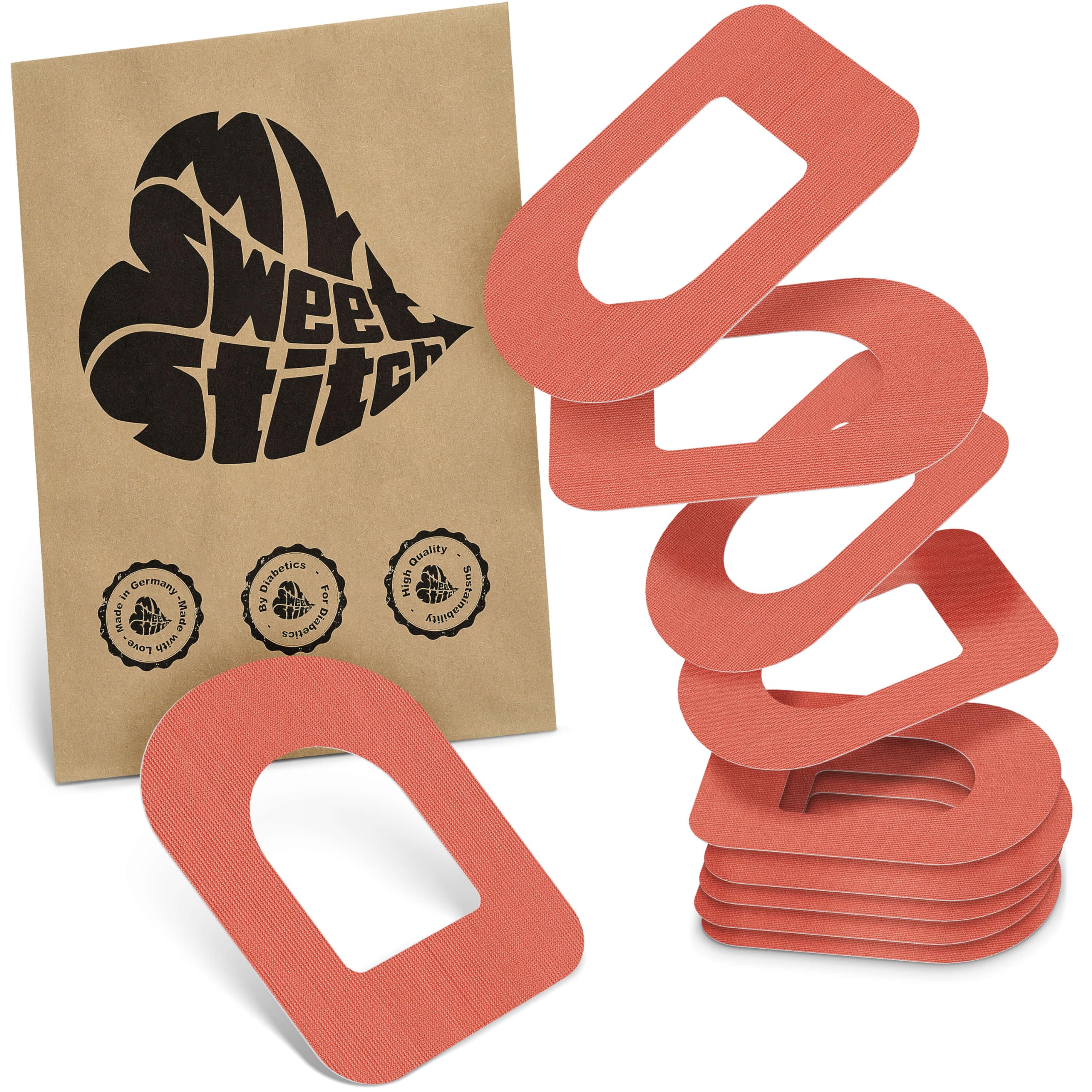 MySweetStitch - 10 x Omnipod Patches, Ring Patch diameter 95 x 72mm, Waterproof, Breathable, Skin-Friendly, Made in Germany, Coral