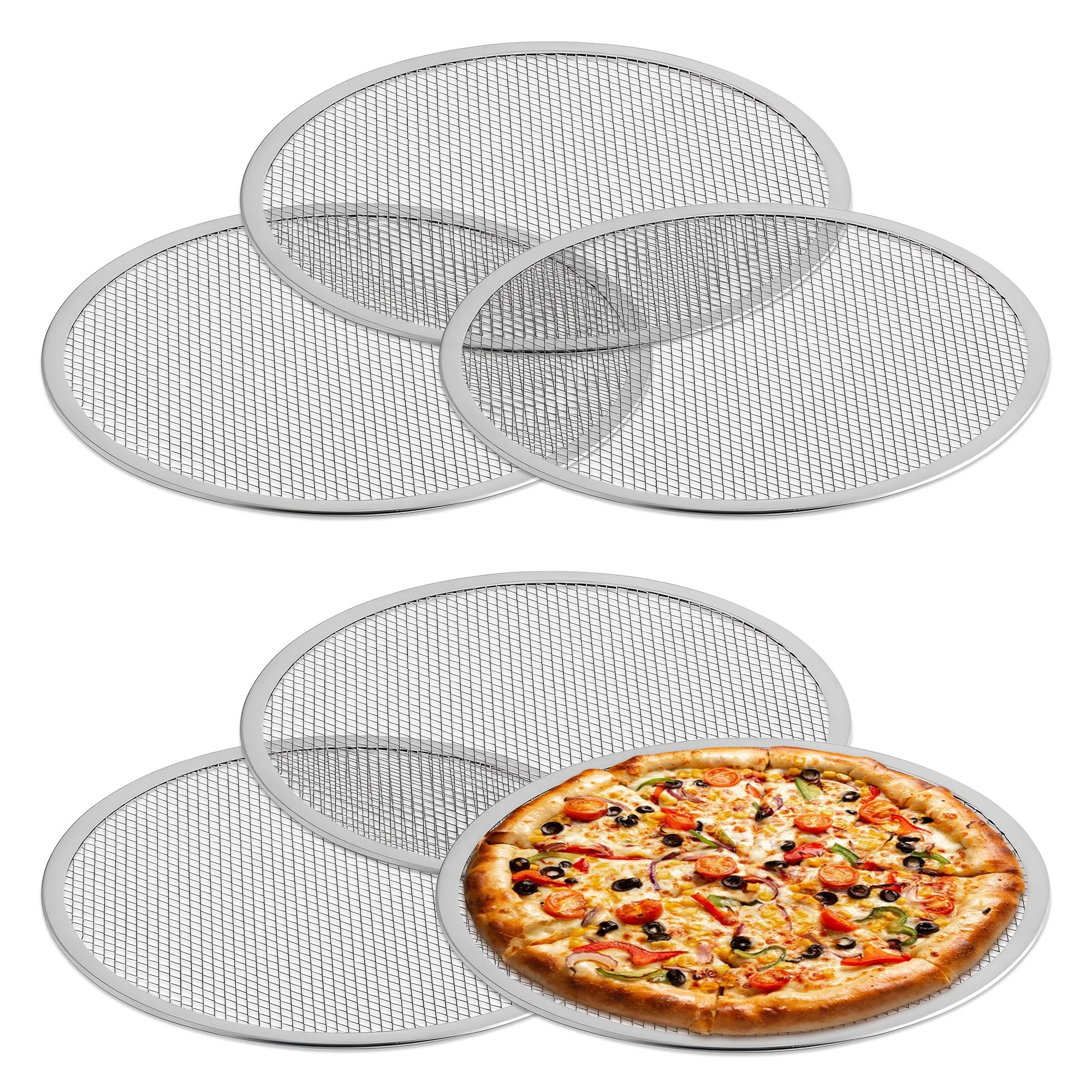 OCS Parts 6-Pack 18-Inch Aluminum Pizza Screen | Commercial Grade Pizza Tray Screen for Home Cooking, Pizzerias and Restaurants
