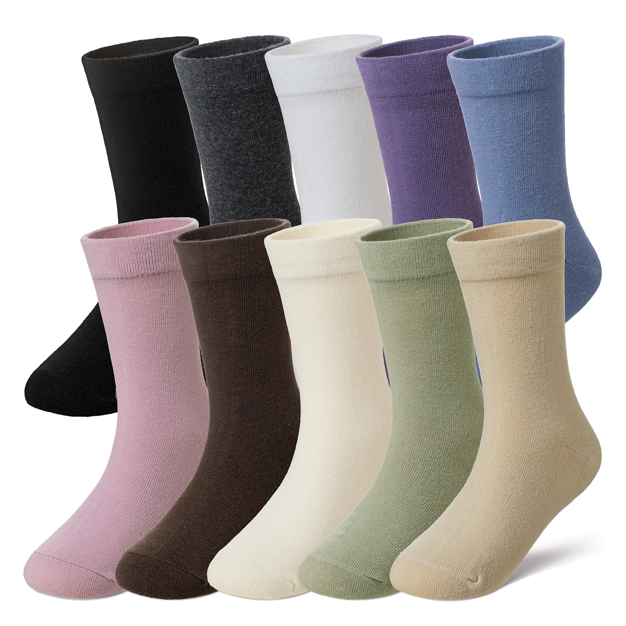 Velice Unisex Little Kids Youth Boys Girls Socks Soft Cotton Dress School Uniform Seamless Black White Crew Sock 10 Pairs
