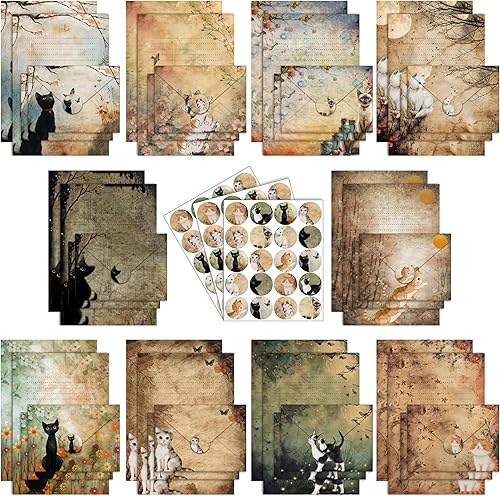 TaoBary Juego de 160 piezas de papel de papelería, 50 papeles de papelería de doble cara con 50 sobres a juego y 60 calcomanías de puntos redondos,