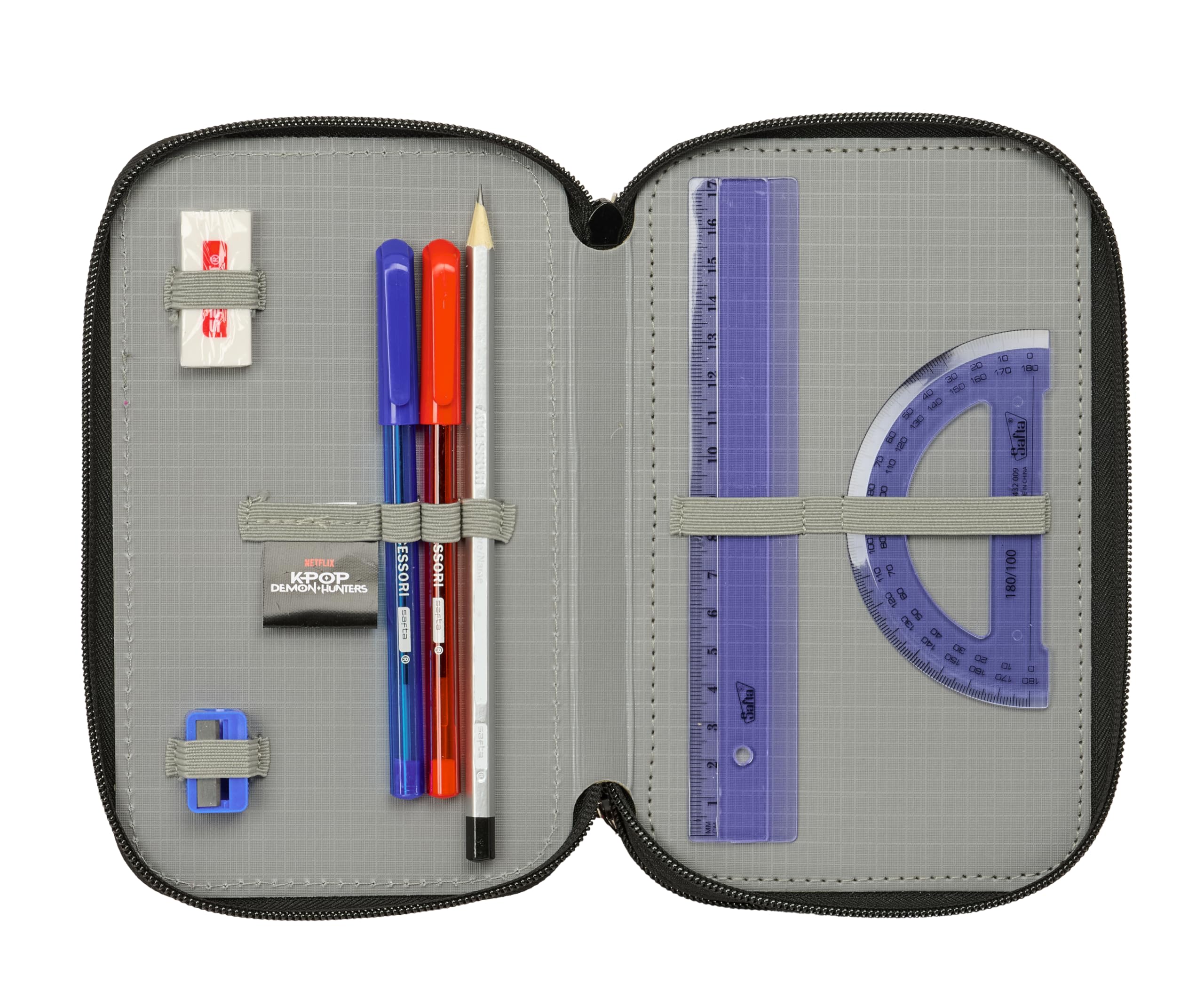 K-POP Demon Hunters Schulmäppchen mit 37 Utensilien, Federmäppchen für Kinder, ideal für Kinder von 5 bis 14 Jahren, bequem und vielseitig, Qualität und Widerstandsfähigkeit, 12,5 x 5,5 x 19,5 cm