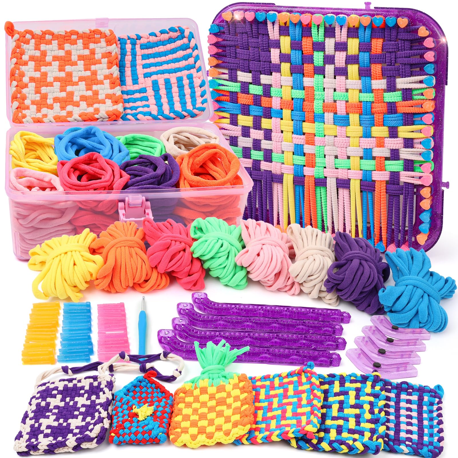 - Weaving Loom Kit Toys Crafts - Arts and Crafts for Kids and Adults - Great Birthday Gifts for Girls Ages 6 7 8-12 13 Years Old - Sturdy Frame Potholder Loom Making Kits Portable Box and Craft Loops