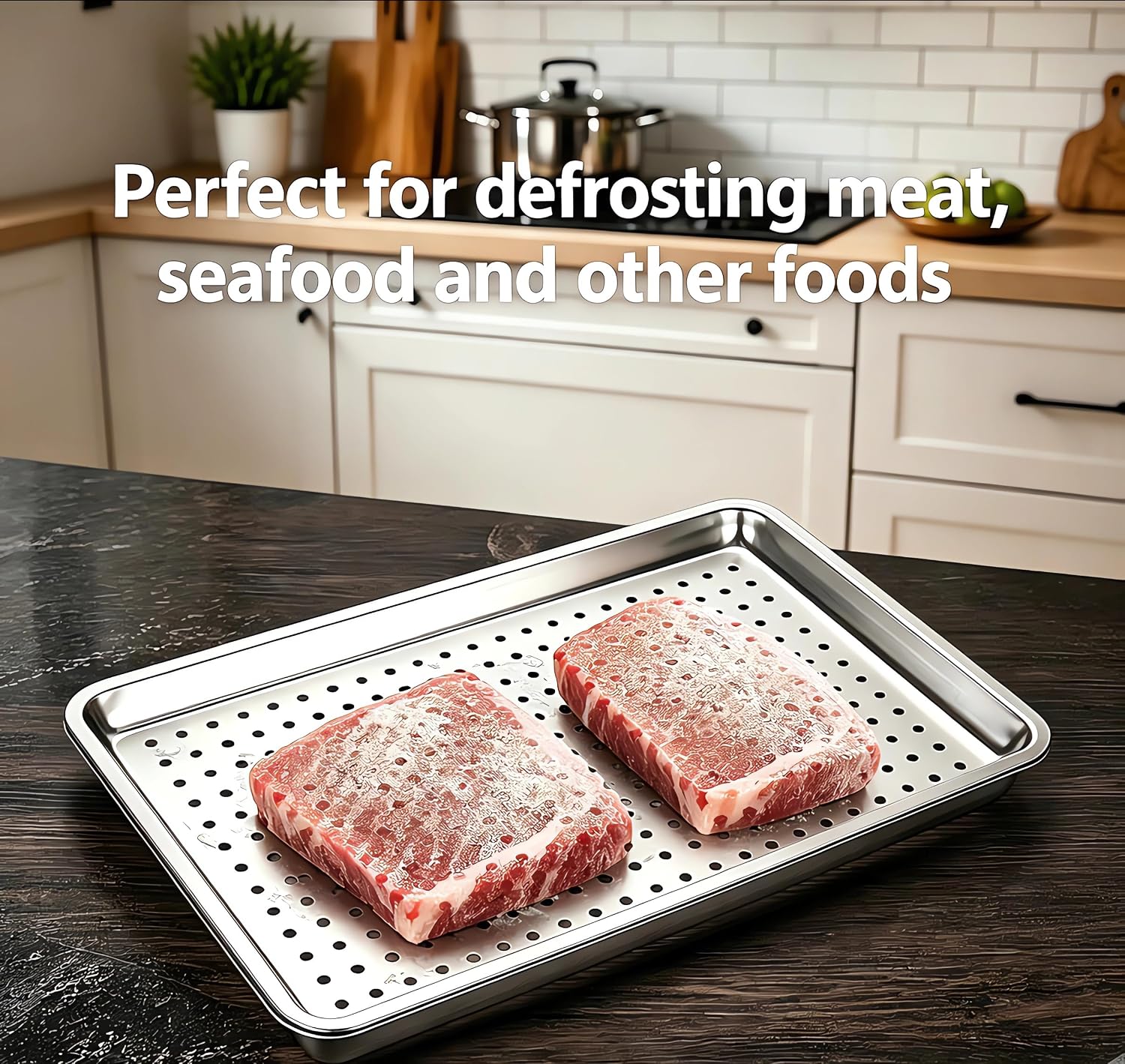 2 Pack 19.5"x13.5" Deep Roasting Pan & Perforated Crisping Tray Set | Heavy Duty, Uncoated Non-Toxic, Commercial Grade 304 Stainless Steel, For Baking Draining & Thawing