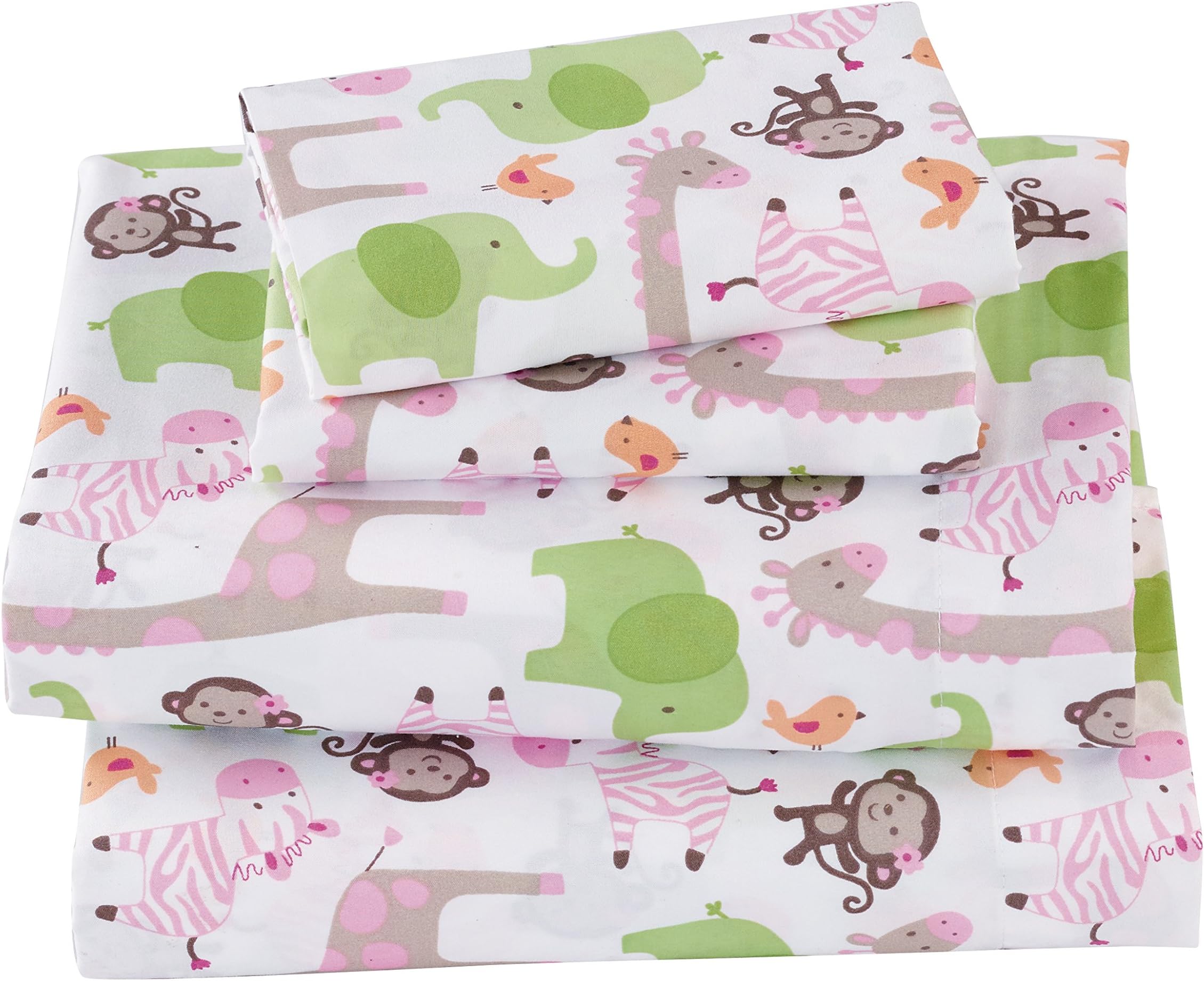 MK Collection 3pc Sheet Set Twin Size Monkey Giraffe Zebra Elephant Green Pink White New # Monkey (Twin)