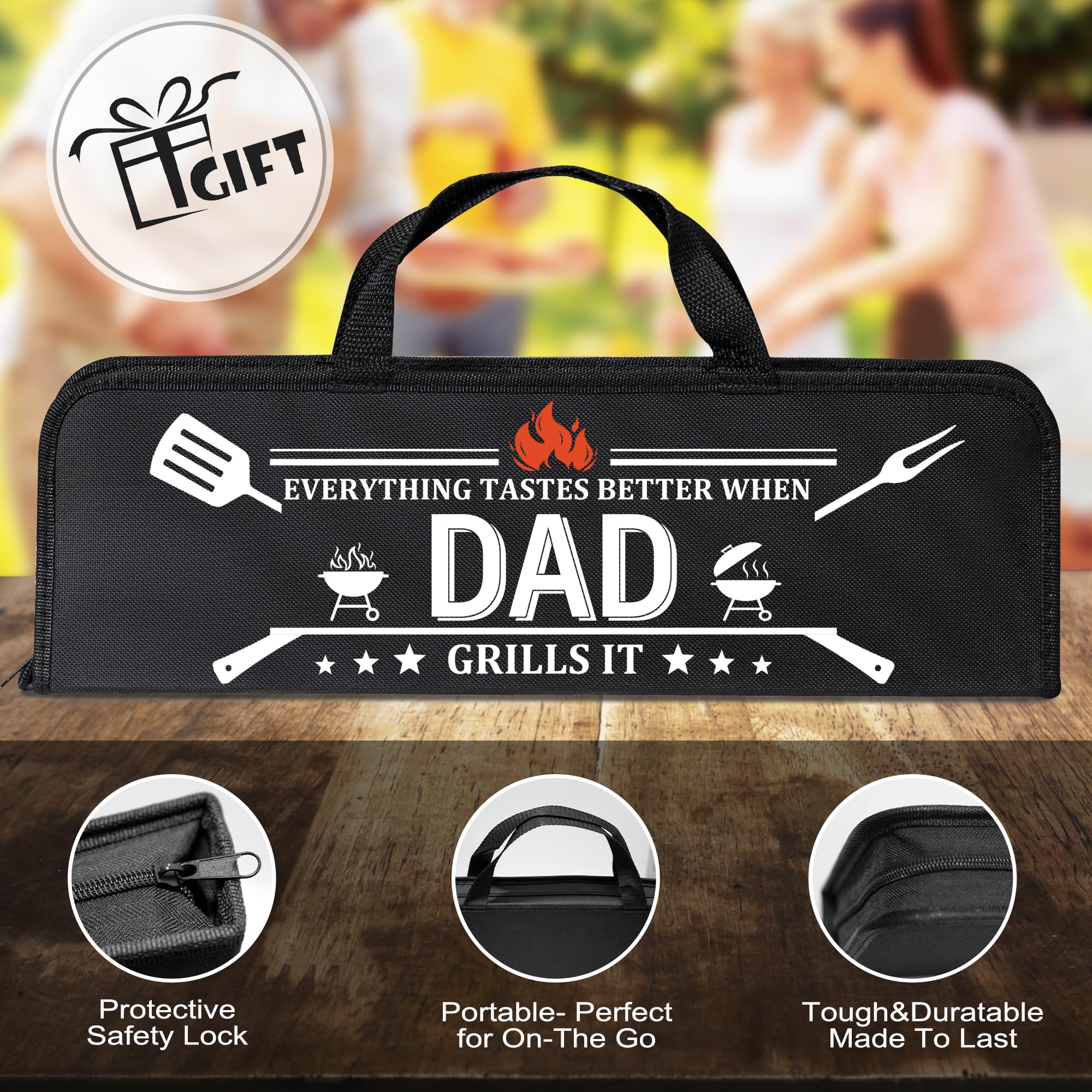 Regalos para papá de parte de su hija, accesorios de parrilla para papá, Navidad, juego de parrilla de acero inoxidable resistente, herramientas para parrilla al aire libre con funda de aluminio 5