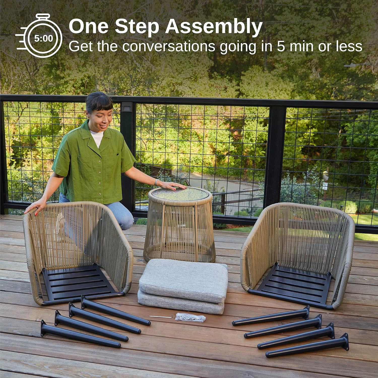 EAST OAK Patio Furniture Set 3-Piece, Outdoor Conversation Set Handwoven Rattan Wicker Chairs with Waterproof Cushions, Tempered Glass Top Coffee Table, Porch Bistro Sets for Backyard, Garden and Deck : Patio, Lawn & Garden