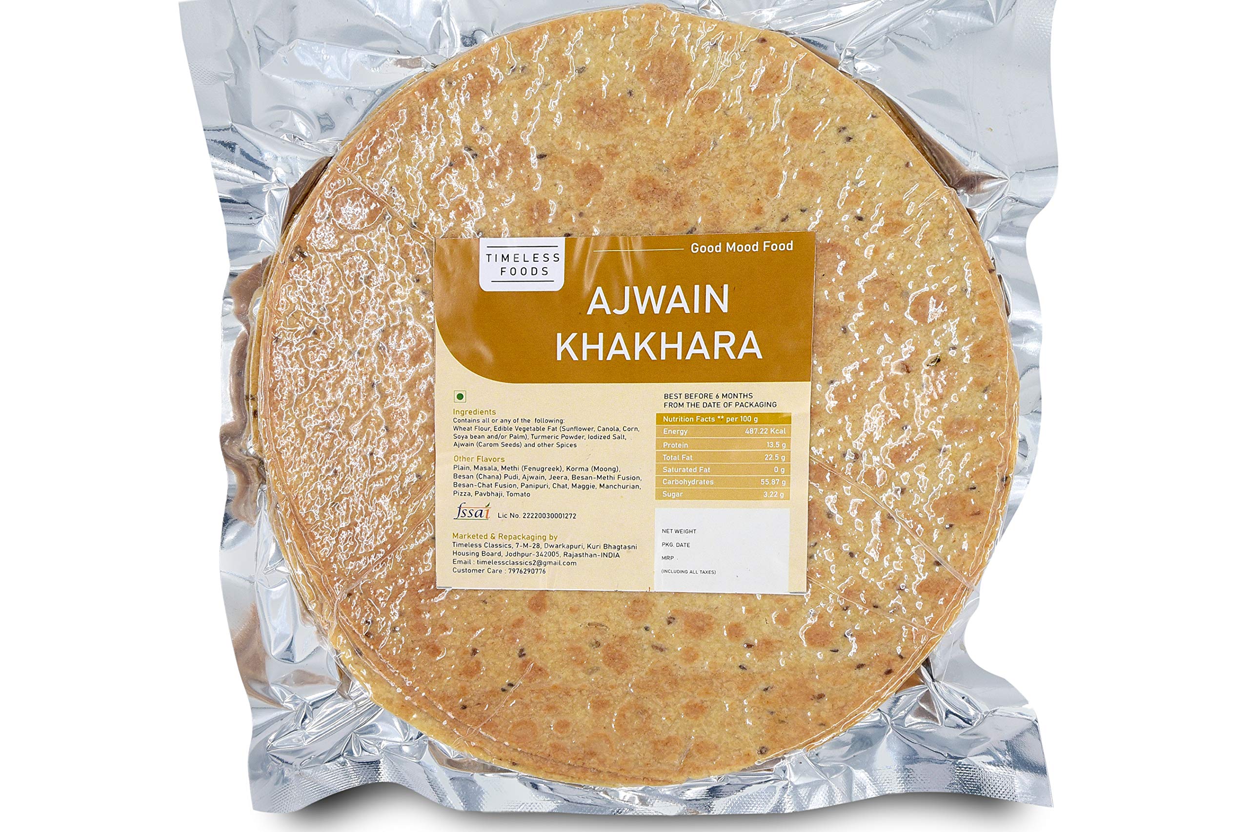 Timeless Food Ajwain Khakhra 800g | Gujarati Khakhra Snacks | Made with Whole Wheat | Healthy & Crunchy Snack