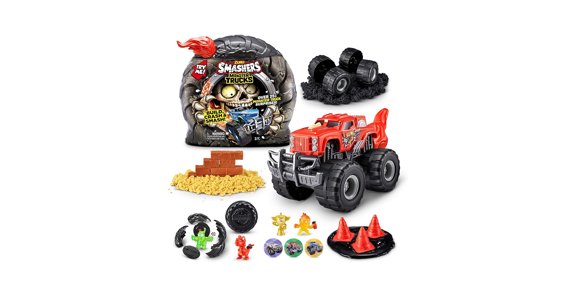 Amazon.com: Smashers Monster Wheels RED Flame Mystery Pack