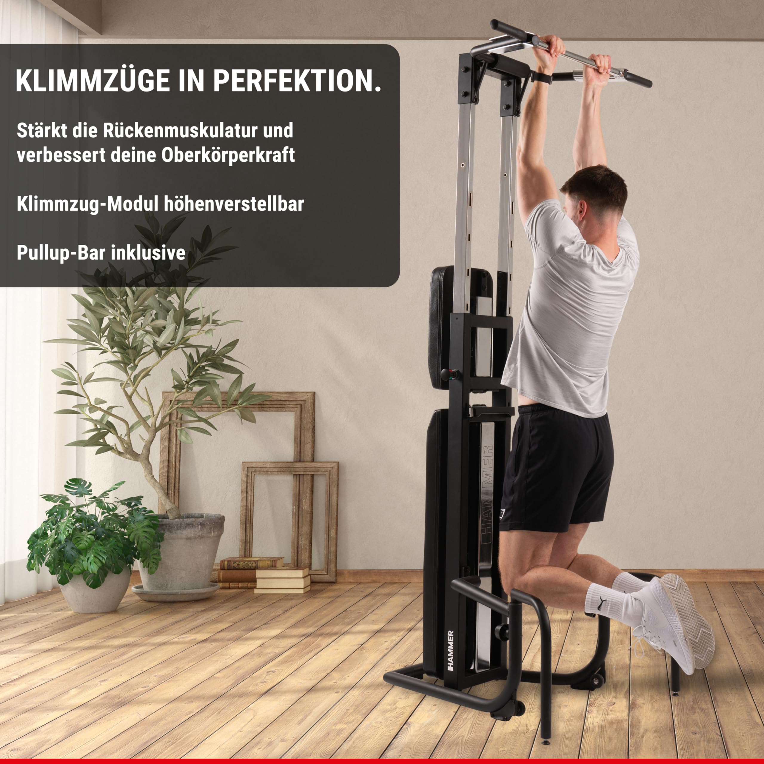 HAMMER Trainingsstation Bench Pullup und Dip, 3 in 1 Bench, höhenverstellbar bis 223 cm