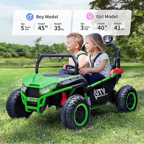 Miniatura 2 de 24V Kids UTV, 4WD 2 plazas Ride-on coche eléctrico de juguete para niños grandes con control remoto, 2WD4WD conmutable, 4x200W Motor - Verde