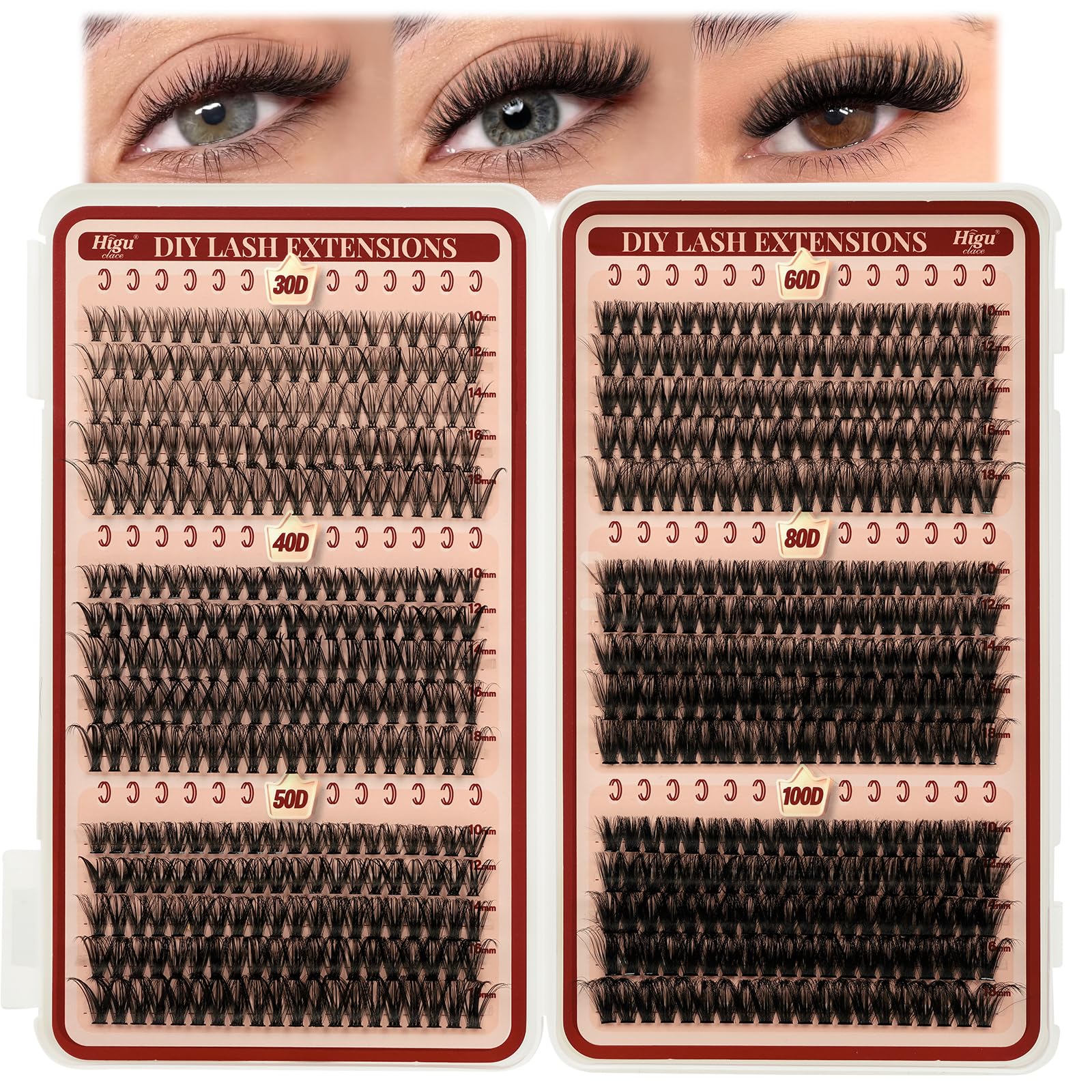 Cluster-Lashes 600pcs Individual Eyelashes, Higu clace 6 Styles Lash Clusters Mixed 10-18MM