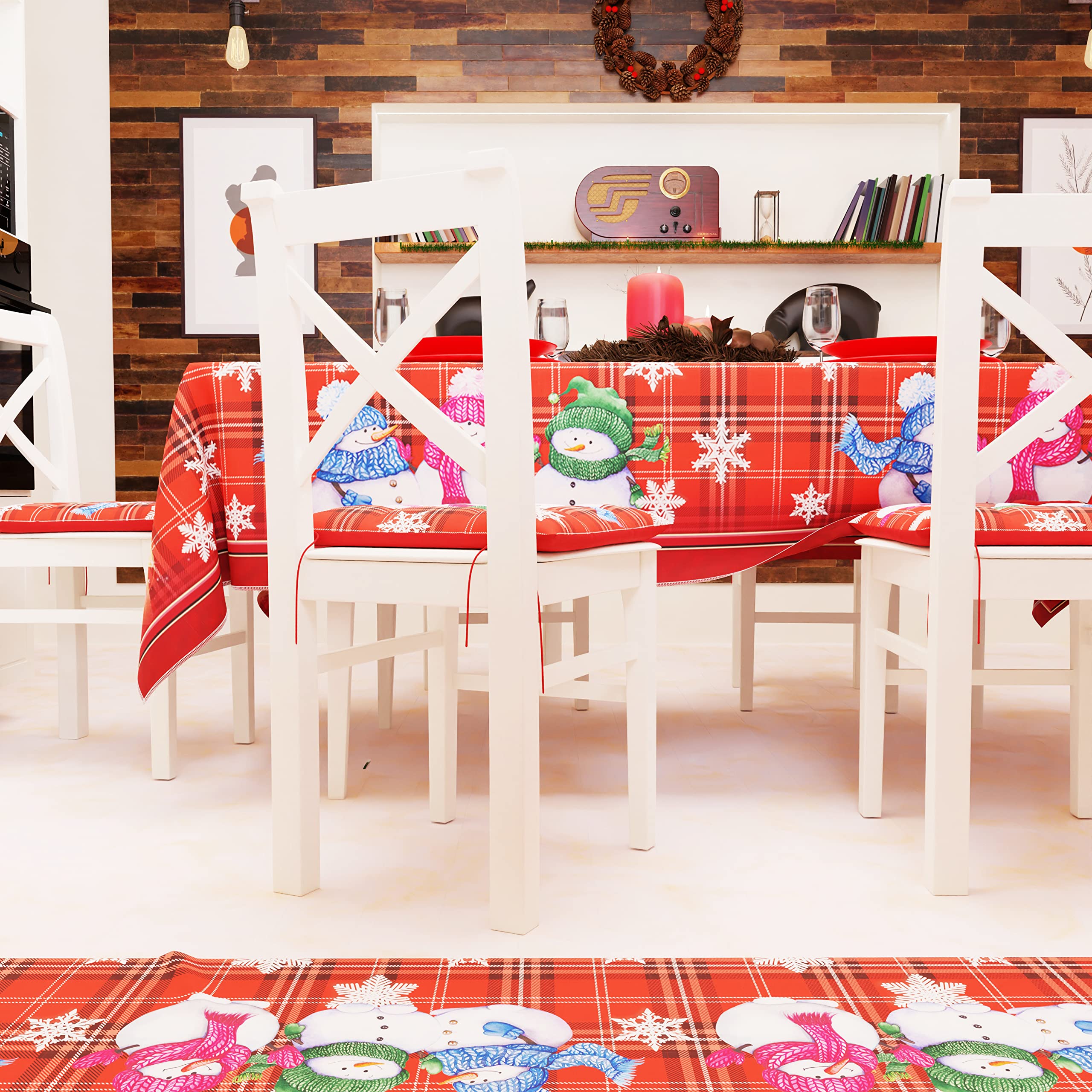 PETTI Artigiani Italiani Tischdecke für Weihnachten, schmutzabweisend, Weihnachtstischdecke mit Schneemann-Design, 12 Sitze (140 x 240 cm), 100% hergestellt in Italien